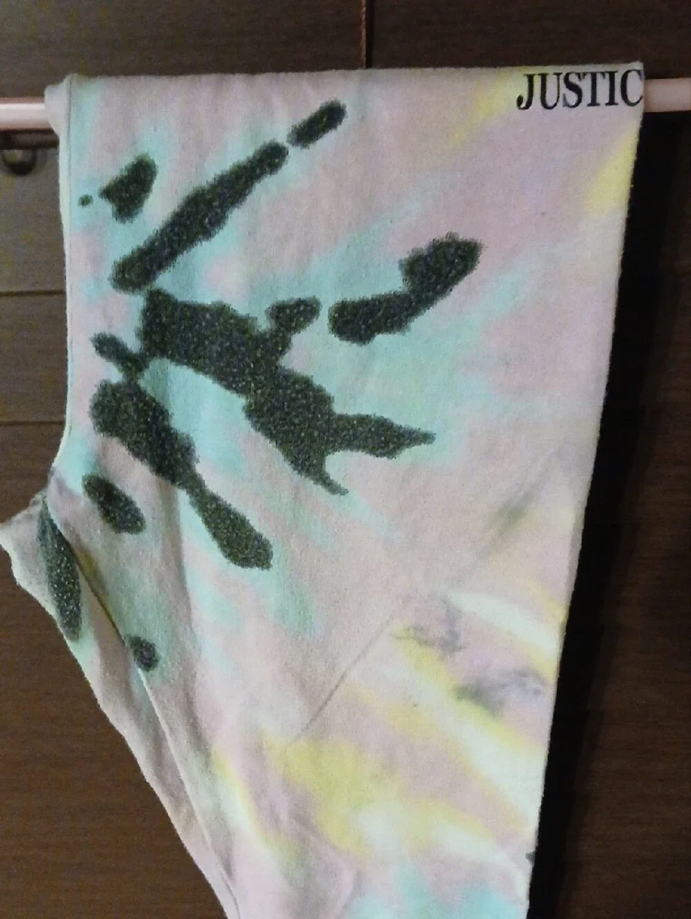 Justice Pastel Tie-Dye Leggings with Teal Graphic Accents